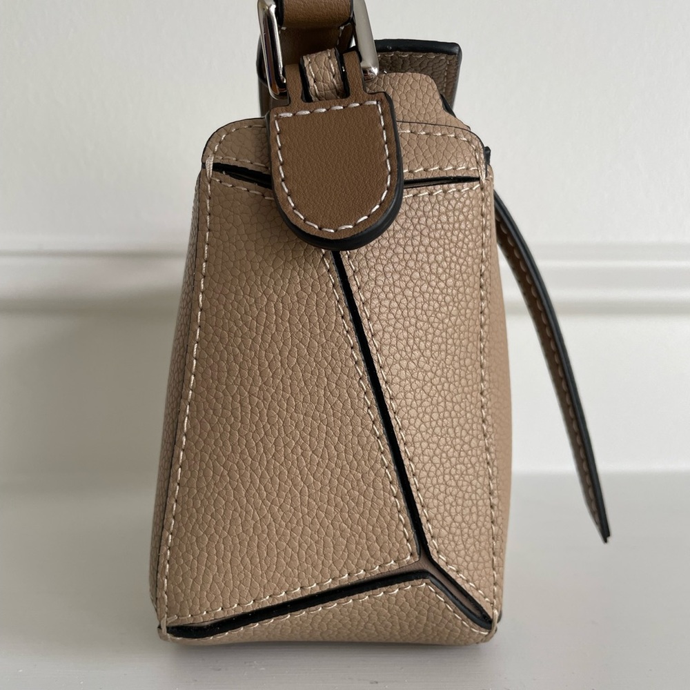 Mini Geo Panel Structured Bicolor Top Handle Bag - Taupe & Brown - Picture 6 of 14